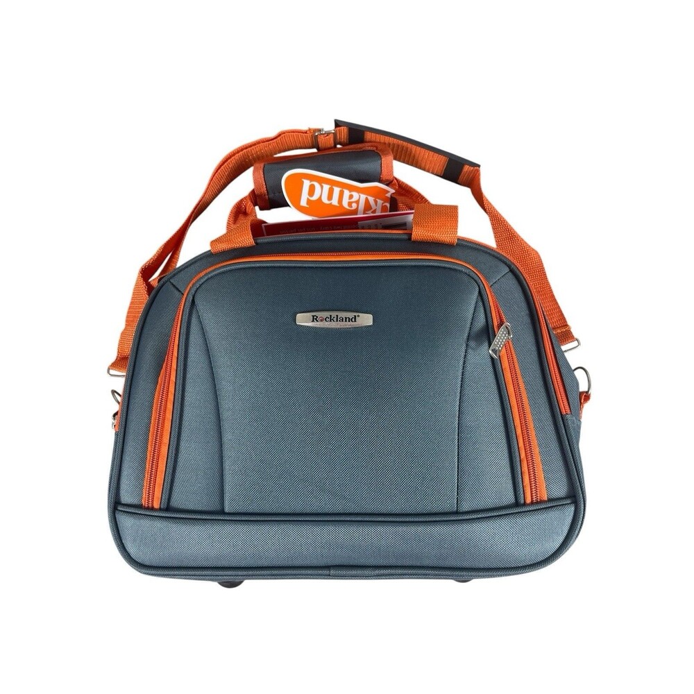 Rockland Carry On Travel Bag Charcoal Orange 14” Overnight Duffel With Strap NWT